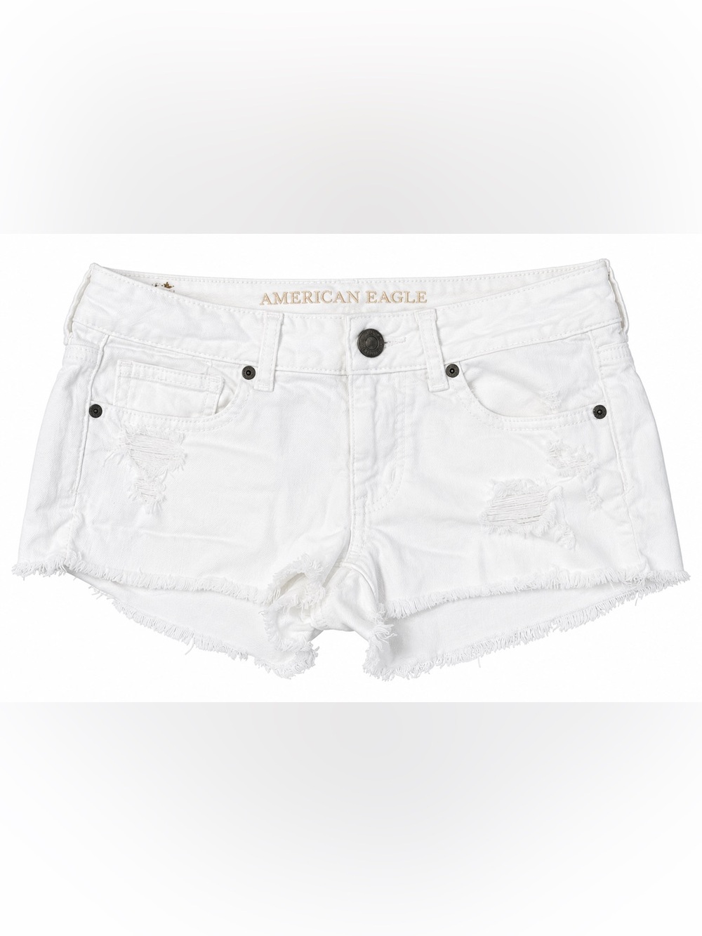 American Eagle White Distressed Denim Cutoff Shorts Size 6 Frayed Hem